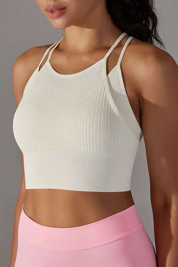 MB FASHION Ribbed High-Neck Crop Top with Double Shoulder Straps 6624LY