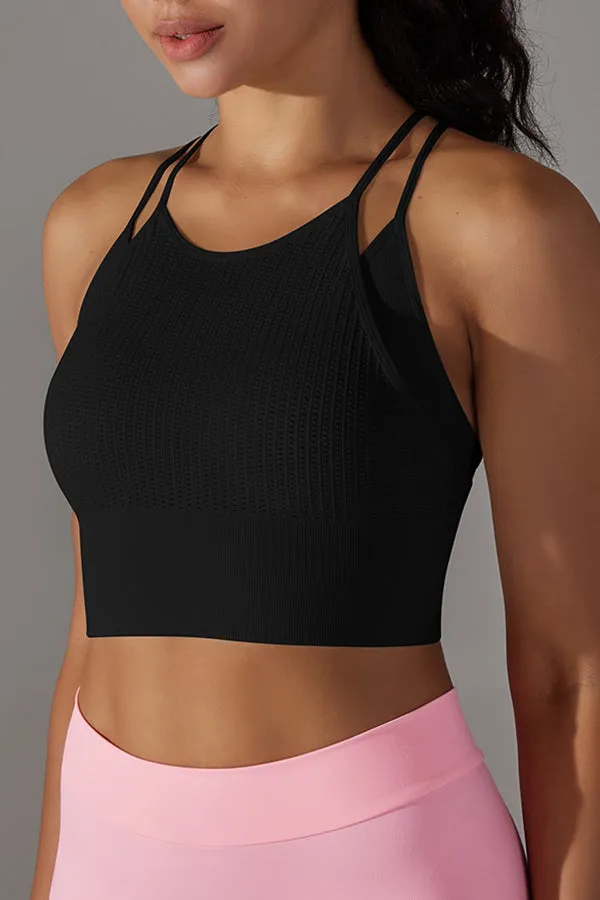 MB FASHION Ribbed High-Neck Crop Top with Double Shoulder Straps 6624LY