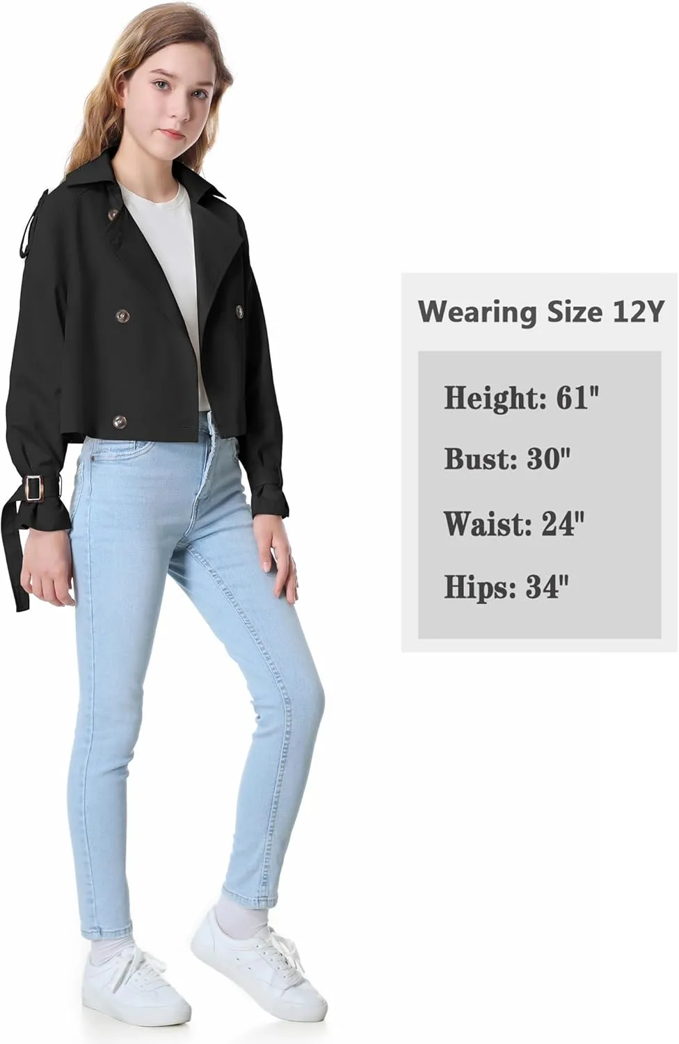 Mebius Girls Trench Coat Cropped/Long Double Breasted Lapel Jacket Long Sleeve Casual Outerwear For Kids 6-12Y