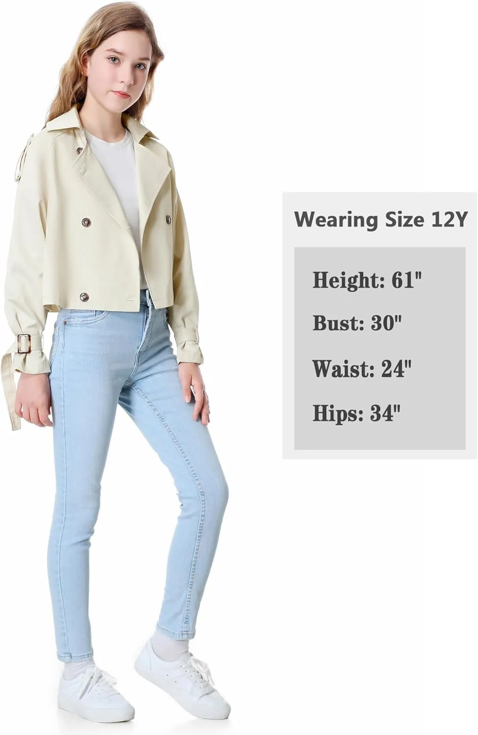 Mebius Girls Trench Coat Cropped/Long Double Breasted Lapel Jacket Long Sleeve Casual Outerwear For Kids 6-12Y