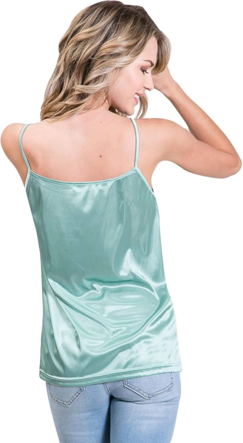MELODY Women Basic Silky Satin Camisole Chemise Full Slip nightgown sleepwear- Under Sheer Sweater, Dress, Tunic