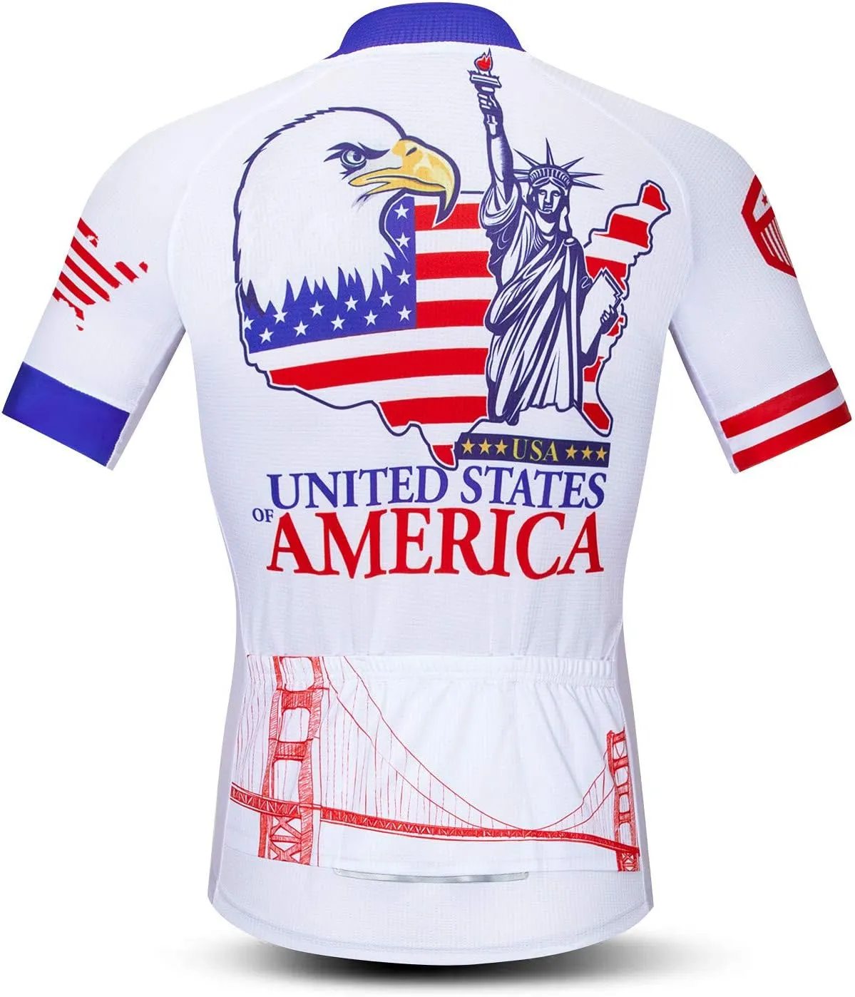 Men Cycling Jersey USA Bike Short Sleeve 3-Pockets Breathable Quick-Dry Shirt Tops S-3XL