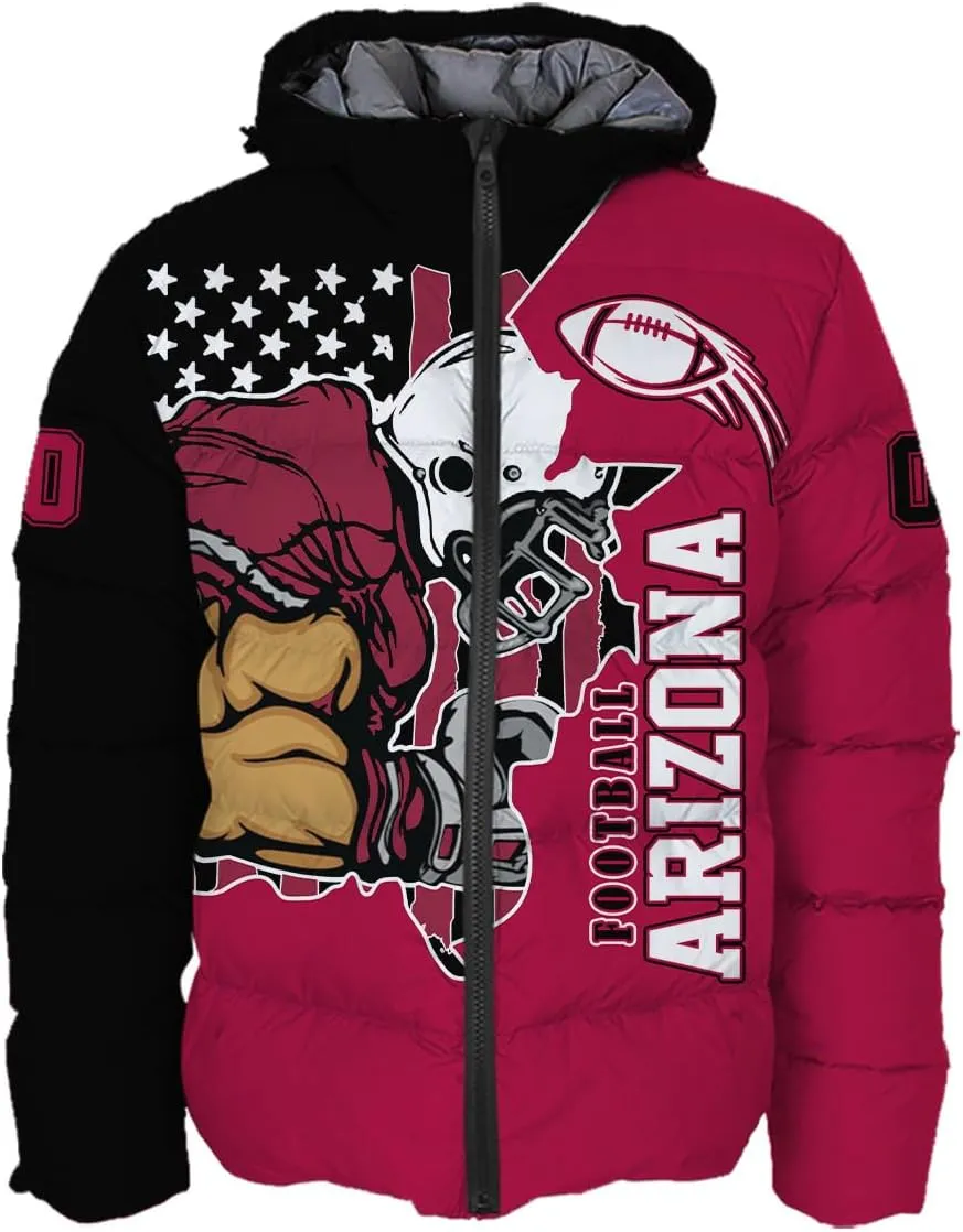 Men Football Custom Puffer Coat Add Any Name Number Lightweight Water-Resistant Winter Windproof Zipper Down Jacket S-5XL