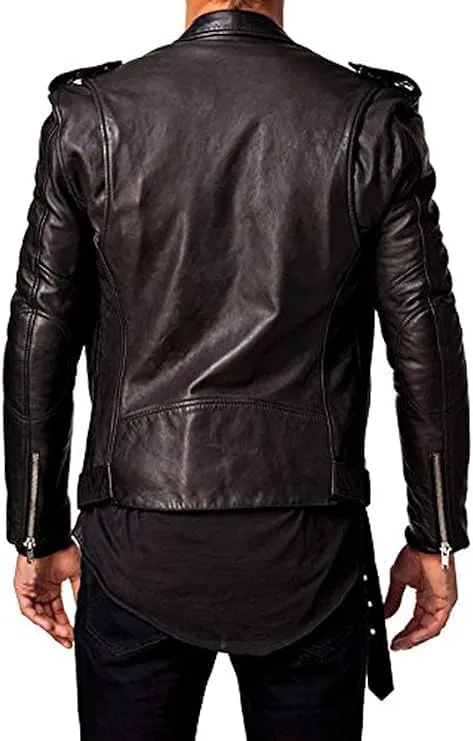 Men Leather Brando Jacket, Leather Biker Motorcycle Jacket Men, Soft & Stylish Moto Ride & Racing Jackets