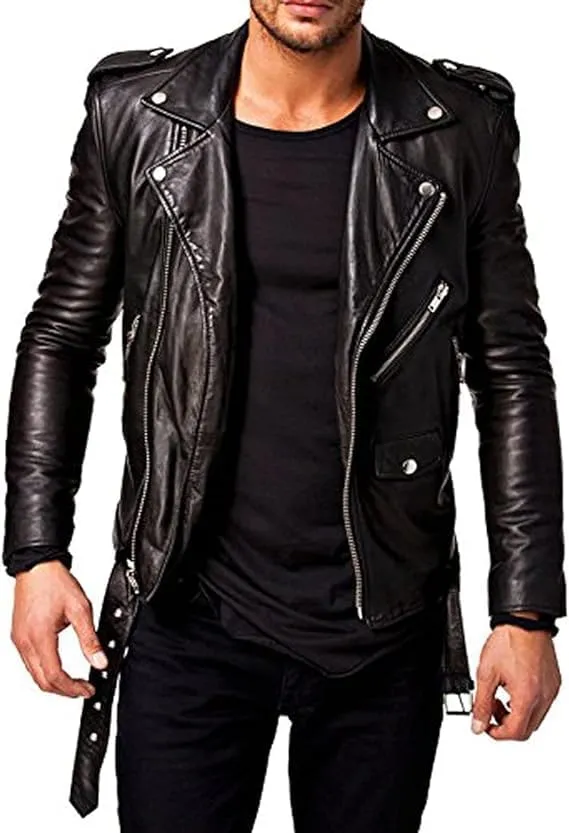 Men Leather Brando Jacket, Leather Biker Motorcycle Jacket Men, Soft & Stylish Moto Ride & Racing Jackets