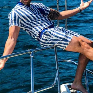 Men Striped Printed Short Sleeves Suits