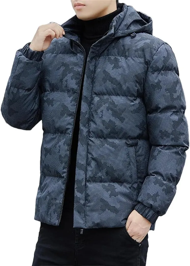 Men Winter Thick Warm Hooded Puffer Jacket Cotton Padded Casual Coat