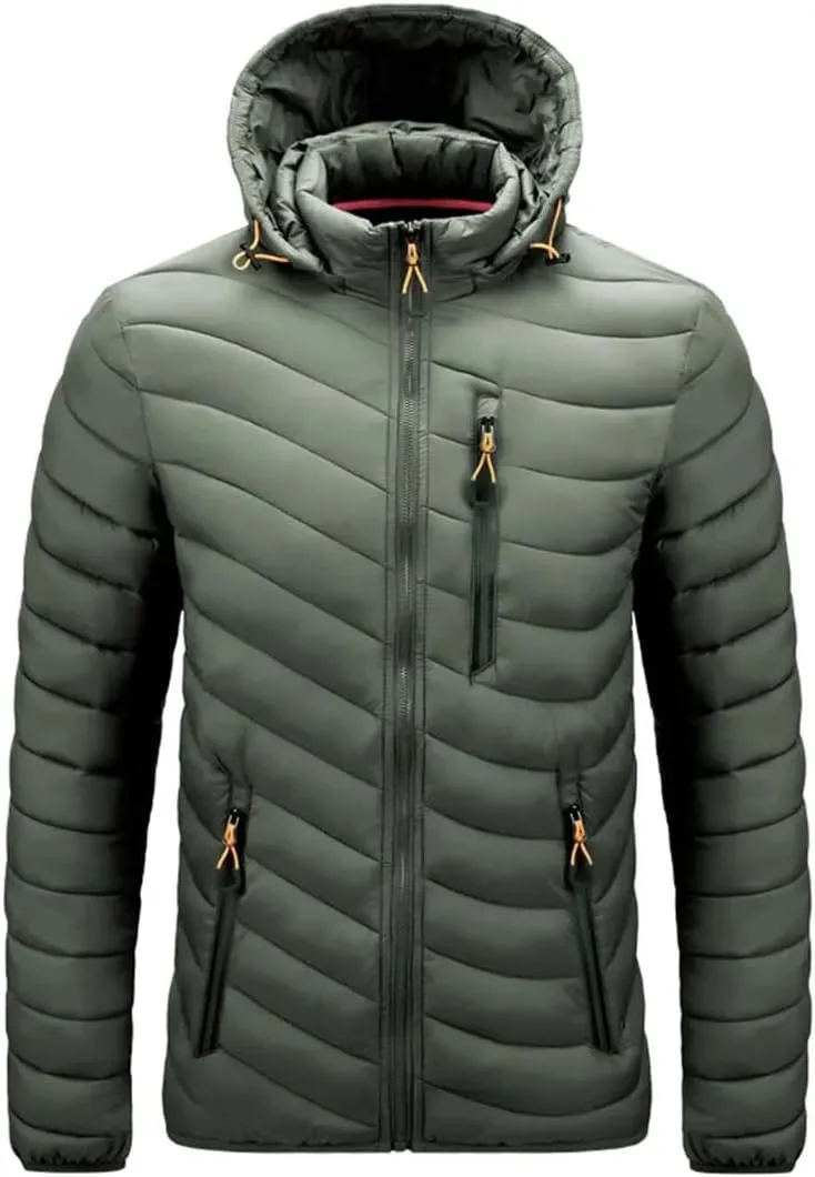 Men's Autumn Winter Warm Coat Casual Lightweight Hooded Cotton Padded Jacket