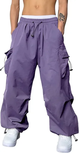 Mens Cargo Casual Pants Drawstring Loose Fit Athletic Jogger Sports Elastic Waist Outdoor Trousers Parachute Pant