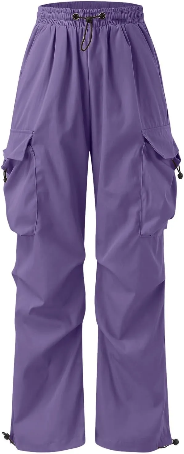 Mens Cargo Casual Pants Drawstring Loose Fit Athletic Jogger Sports Elastic Waist Outdoor Trousers Parachute Pant