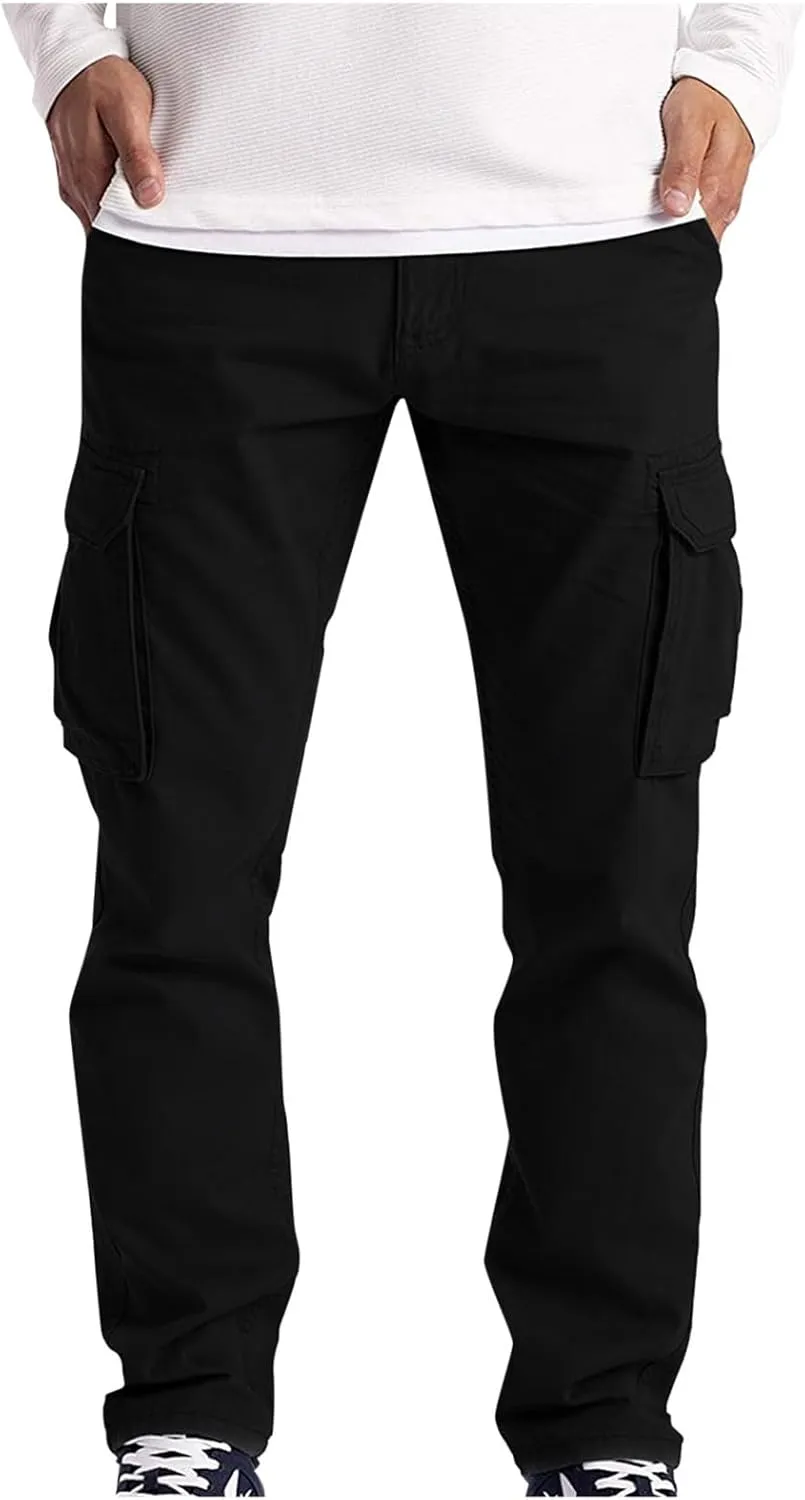 Mens Cargo Pants Casual Lightweight Elastic Waist Drawstring Tapered Pant with Pockets