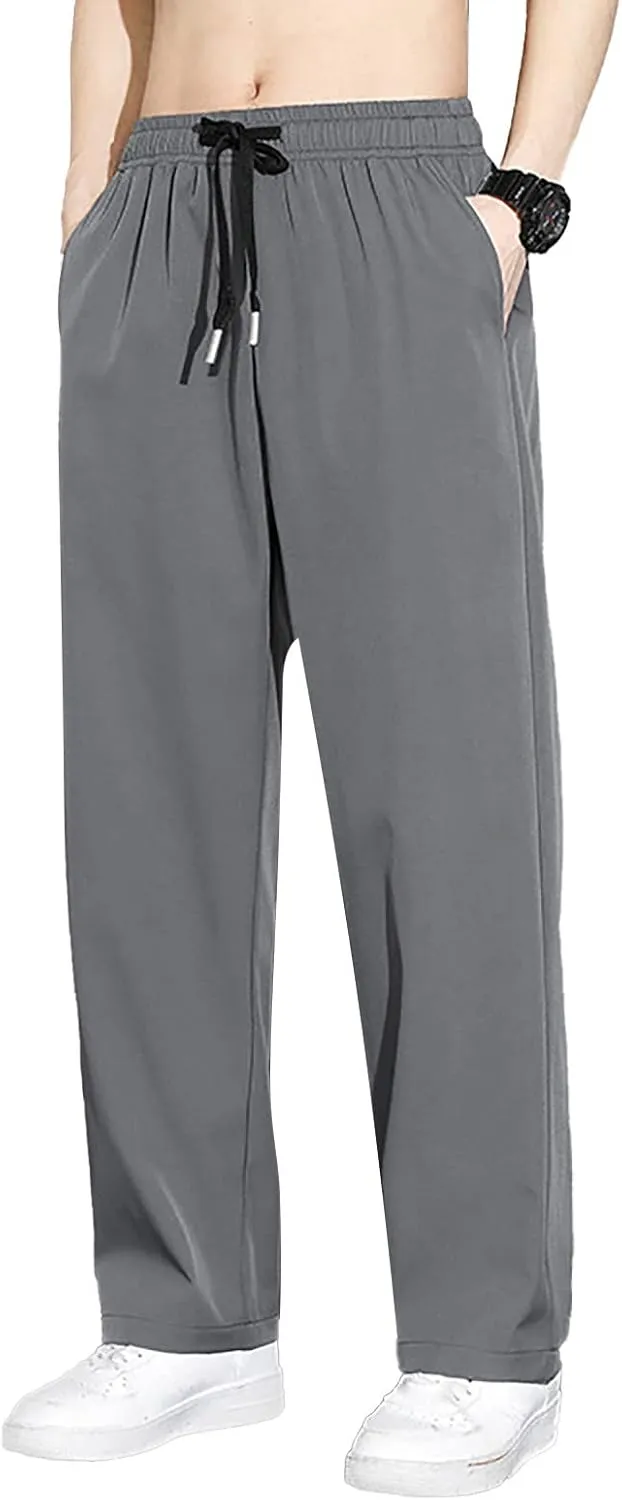 Mens Casual Joggers Pants Cotton Elastic Waist Drawstring Chino Cargo Pants Hiking Outdoor Track Sweatpants
