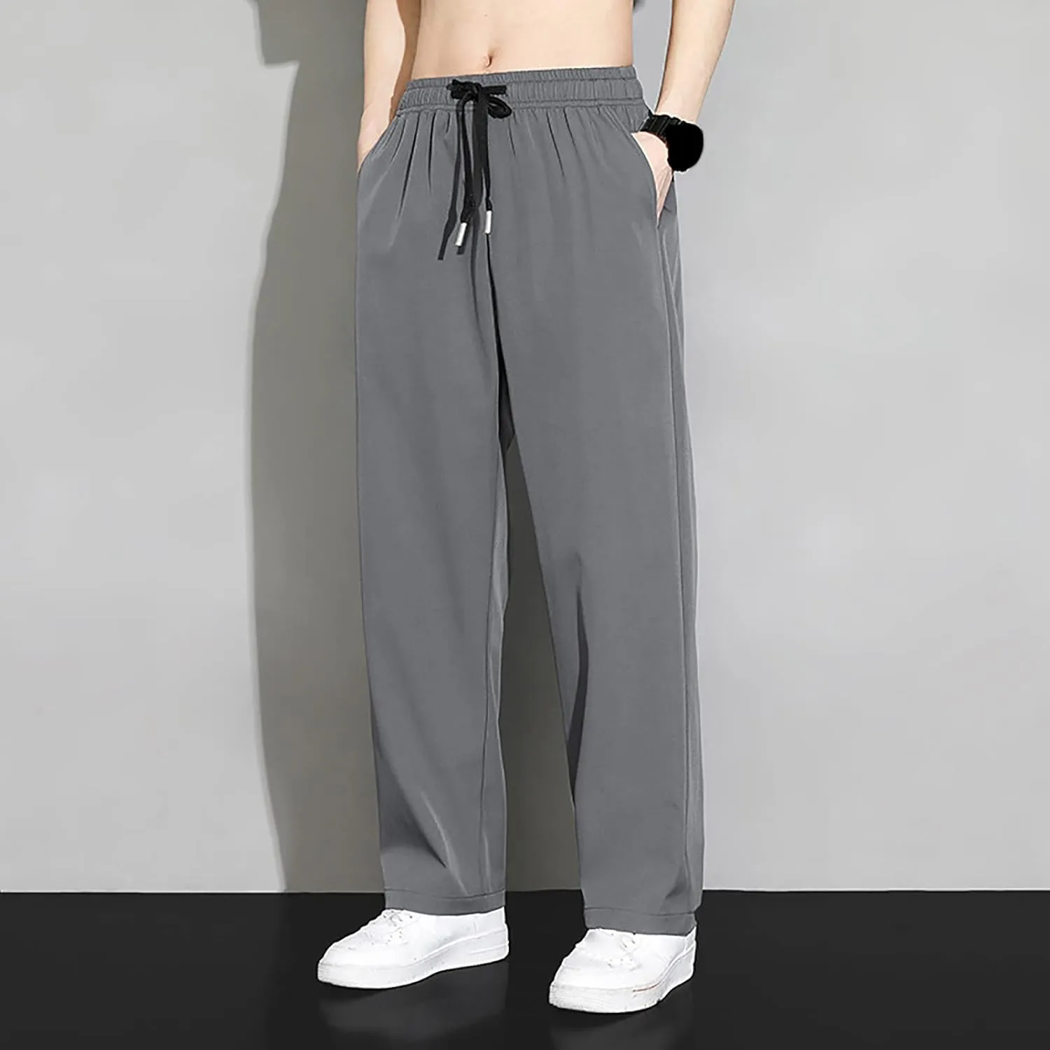 Mens Casual Joggers Pants Cotton Elastic Waist Drawstring Chino Cargo Pants Hiking Outdoor Track Sweatpants