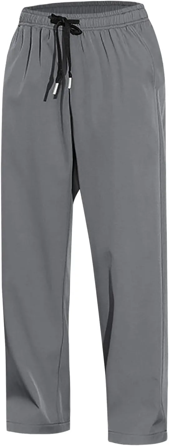 Mens Casual Joggers Pants Cotton Elastic Waist Drawstring Chino Cargo Pants Hiking Outdoor Track Sweatpants