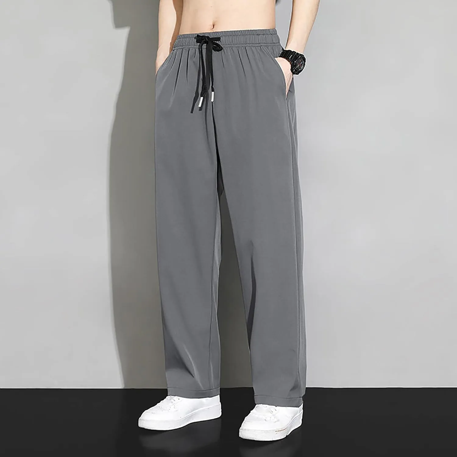 Mens Casual Joggers Pants Cotton Elastic Waist Drawstring Chino Cargo Pants Hiking Outdoor Track Sweatpants