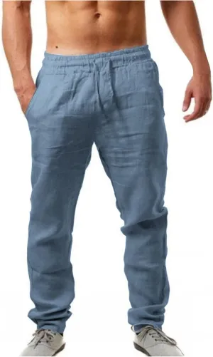 Men's Casual Pants Lightweight Fashion Print Linen Pants Elastic Waist Bagger Trousers Outdoor Streetwear Black Chino