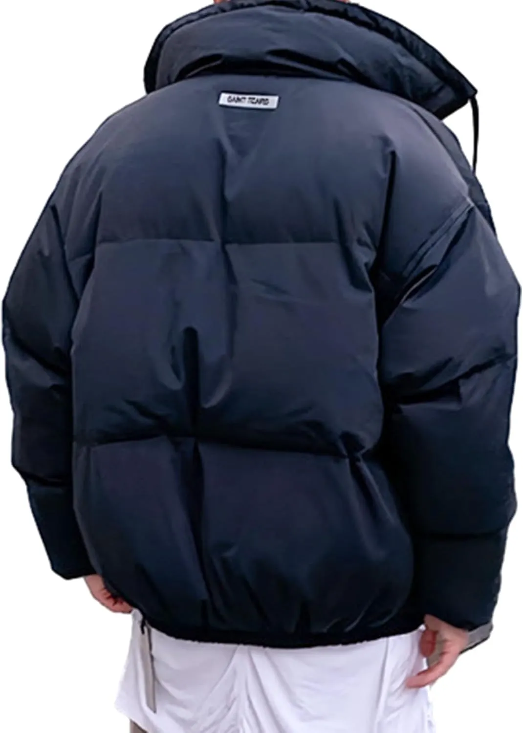 Men's Cotton Padded Jacket Windproof Winter Coat Warm Thicken Casual Outerwear with High Collar and Velcro Design