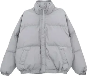 Men's Cotton Padded Jacket Windproof Winter Coat Warm Thicken Casual Outerwear with High Collar and Velcro Design