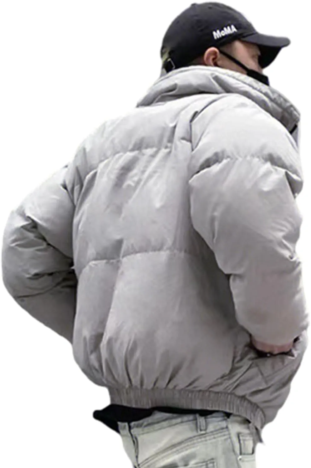 Men's Cotton Padded Jacket Windproof Winter Coat Warm Thicken Casual Outerwear with High Collar and Velcro Design