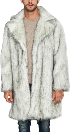 Men's Faux Fur Coat Open Front Thicken Warm Winter Overcoat Luxury Fluffy Soft Lapel Long Jackets Parka Outwear