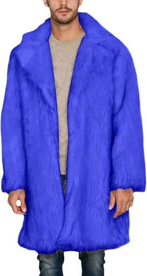 Men's Faux Fur Coat Open Front Thicken Warm Winter Overcoat Luxury Fluffy Soft Lapel Long Jackets Parka Outwear