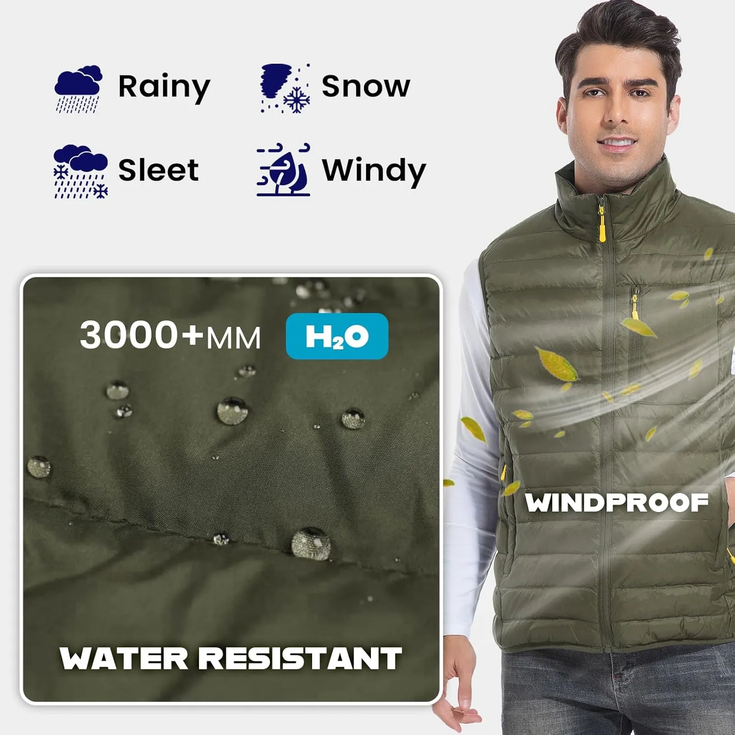 Men's Lightweight Packable Down Vest Winter Stand Collar Water-Resistant Puffer Outerwear for Golf