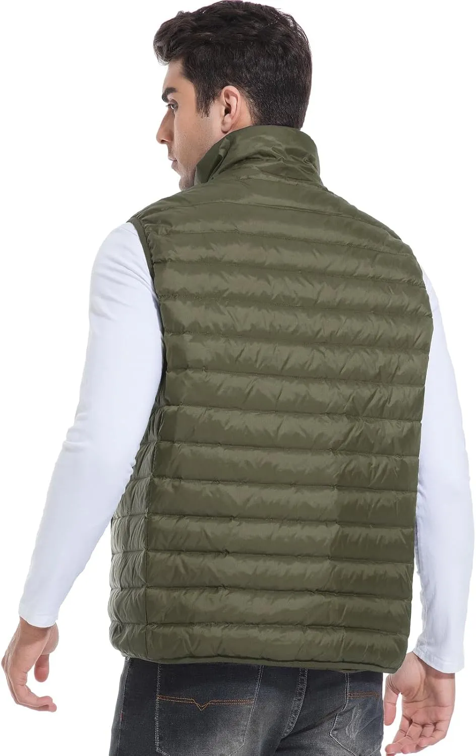 Men's Lightweight Packable Down Vest Winter Stand Collar Water-Resistant Puffer Outerwear for Golf