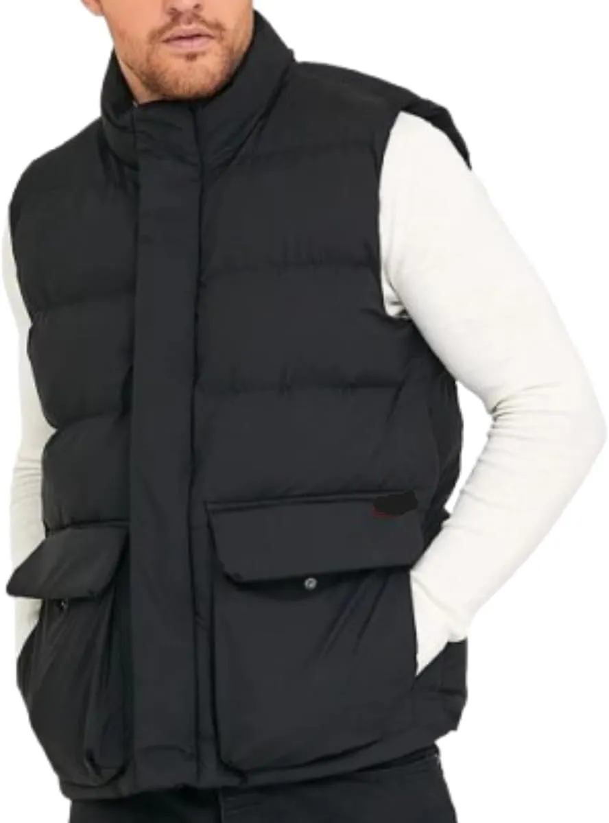 Mens Lightweight Puffer Quilted Vest, Windproof Quilted Black Jacket, Down Vest Men, Parachute Puffer Vest