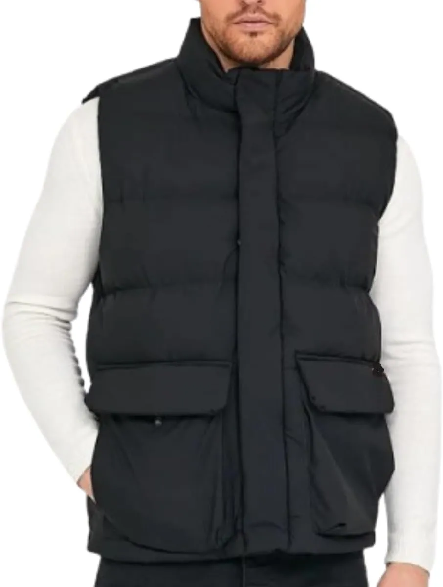 Mens Lightweight Puffer Quilted Vest, Windproof Quilted Black Jacket, Down Vest Men, Parachute Puffer Vest