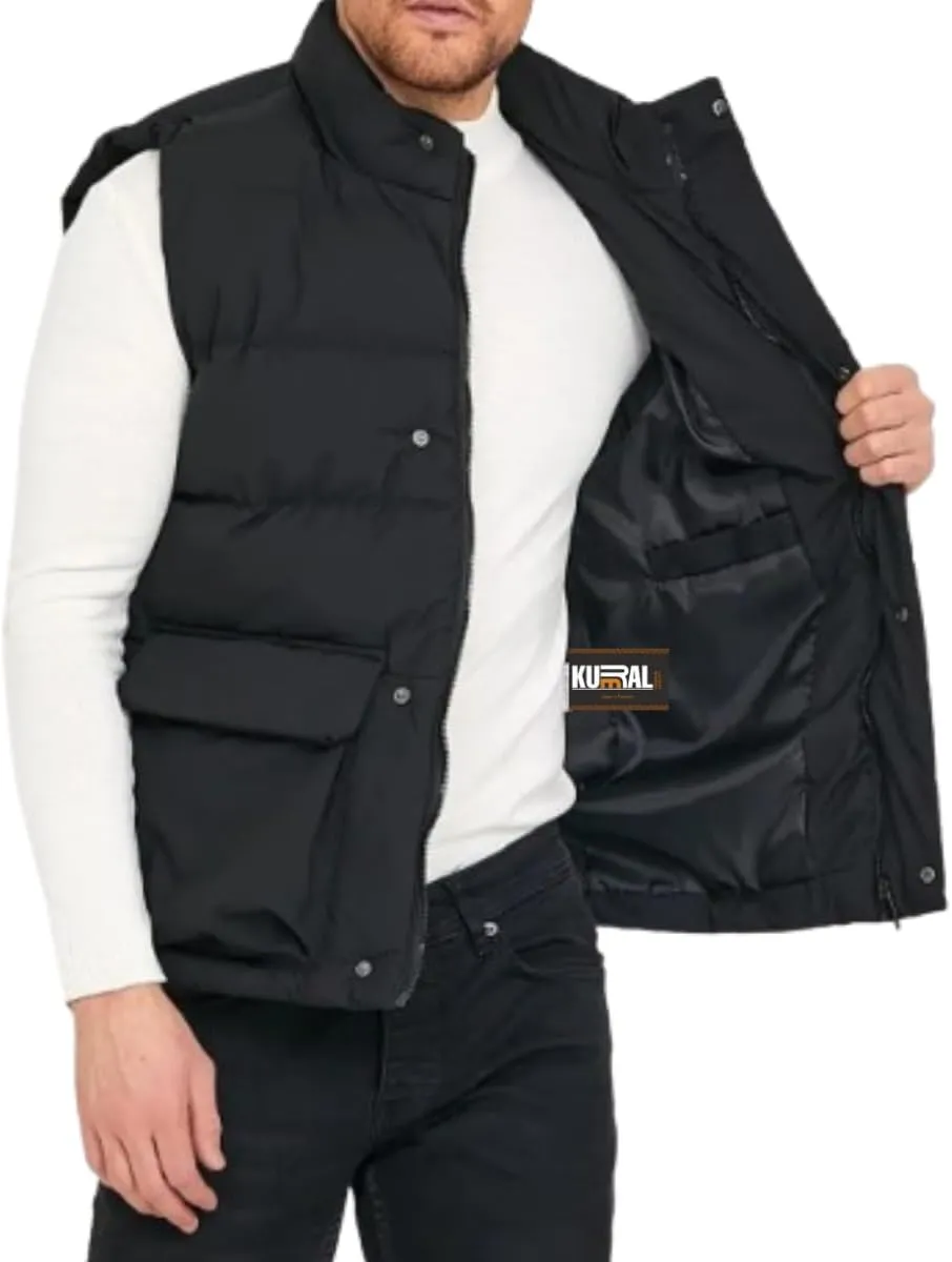 Mens Lightweight Puffer Quilted Vest, Windproof Quilted Black Jacket, Down Vest Men, Parachute Puffer Vest