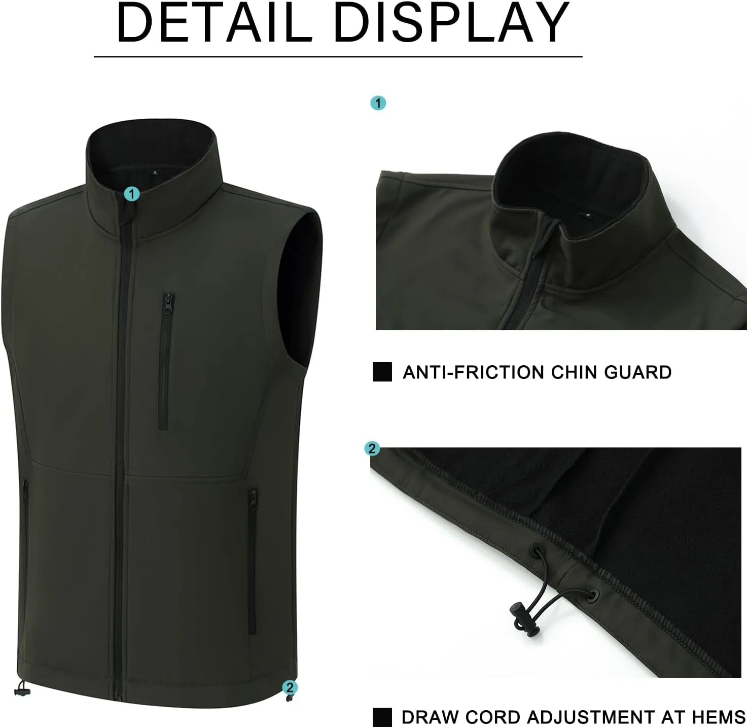 Men's Lightweight Softshell Vest Outerwear Windproof Puffer Sleeveless Jacket for Golf Running