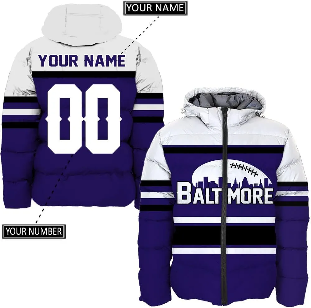 Mens Lightweight Winter Coat, Personalized Name Number Logo Padded Down Jacket