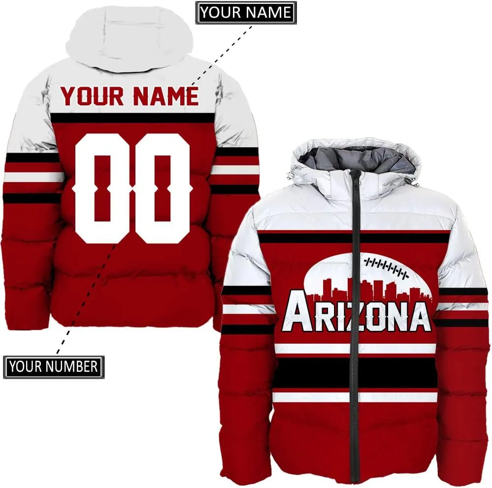 Mens Lightweight Winter Coat, Personalized Name Number Logo Padded Down Jacket