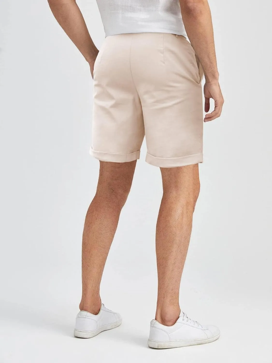 Men's Linen Casual Classic Short Elastic Waist Summer Beach Lightweight Board Slim-Fit with Pockets