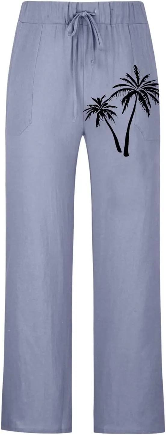 Mens Linen Drawstring Pants Elastic Waist Lightweight Trouser Casual Yoga Summer Beach Pant