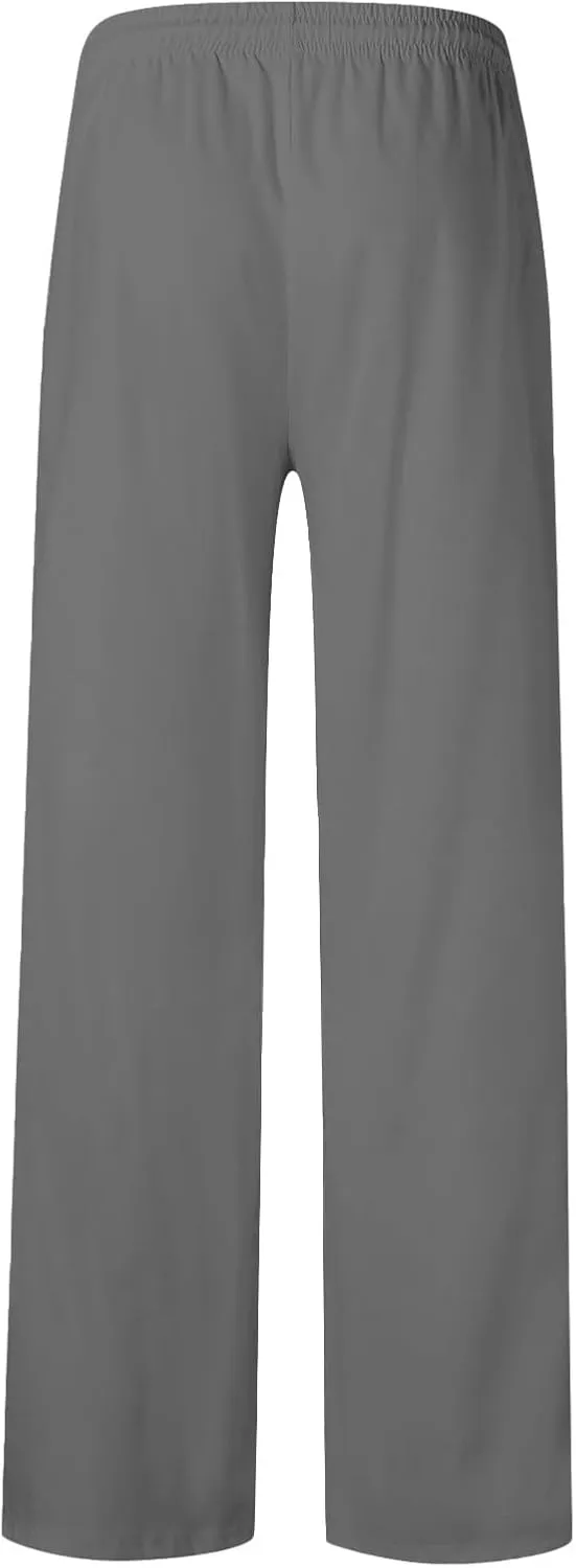 Men's Linen Pants Loose Fit Skull Printed Lightweight Pants Casual Elastic Waist Summer Pant with Pockets