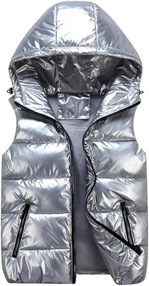 Men's Outdoor Winter Vest Warm Stand Collar Puffer Sleeveless Jacket Outerwear Padded Hooded Down Vest