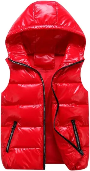 Men's Outdoor Winter Vest Warm Stand Collar Puffer Sleeveless Jacket Outerwear Padded Hooded Down Vest