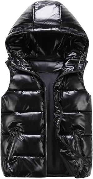 Men's Outdoor Winter Vest Warm Stand Collar Puffer Sleeveless Jacket Outerwear Padded Hooded Down Vest