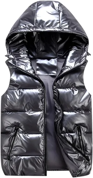 Men's Outdoor Winter Vest Warm Stand Collar Puffer Sleeveless Jacket Outerwear Padded Hooded Down Vest