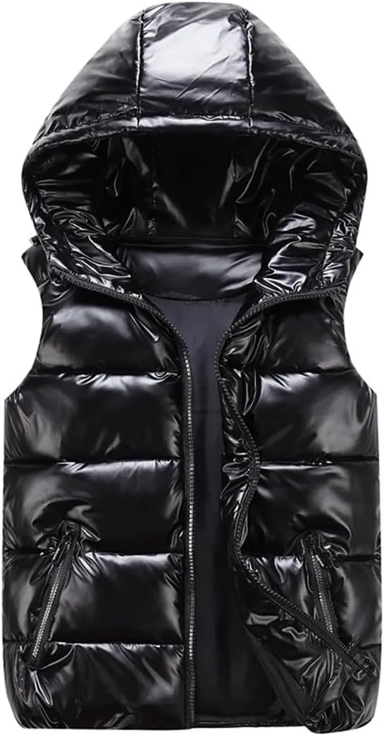 Men's Outdoor Winter Vest Warm Stand Collar Puffer Sleeveless Jacket Outerwear Padded Hooded Down Vest