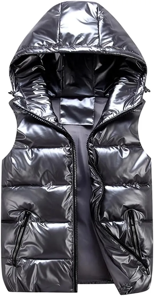 Men's Outdoor Winter Vest Warm Stand Collar Puffer Sleeveless Jacket Outerwear Padded Hooded Down Vest