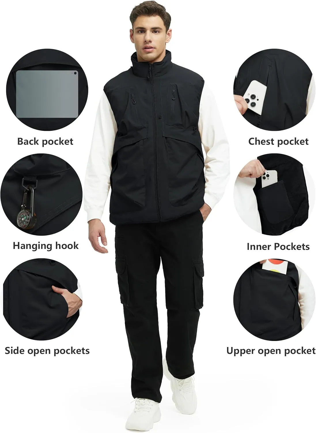 Men's Outerwear Vests Winter Vest Warm Water-Resistant Fleece Lined Mock-Neck Casual Outdoor Sleeveless Jacket