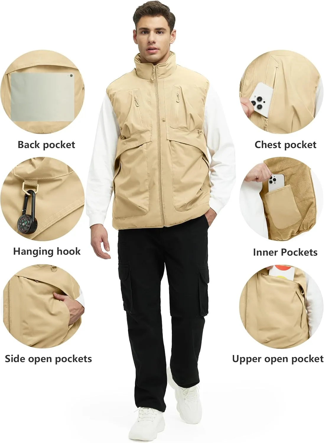 Men's Outerwear Vests Winter Vest Warm Water-Resistant Fleece Lined Mock-Neck Casual Outdoor Sleeveless Jacket