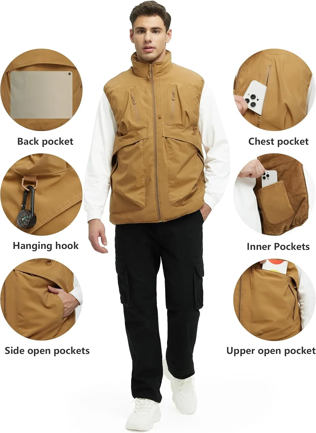 Men's Outerwear Vests Winter Vest Warm Water-Resistant Fleece Lined Mock-Neck Casual Outdoor Sleeveless Jacket