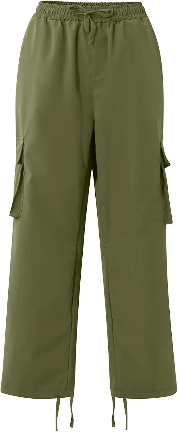 Mens Pants Cargo Drawstring Elastic Waist Sweatpants with Zipper Pockets Relaxed Fit Baggy Pants Joggers Trousers