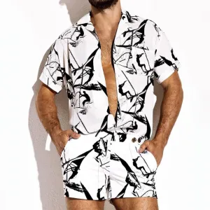 Men's Printed Casual Wear Two-piece Suit