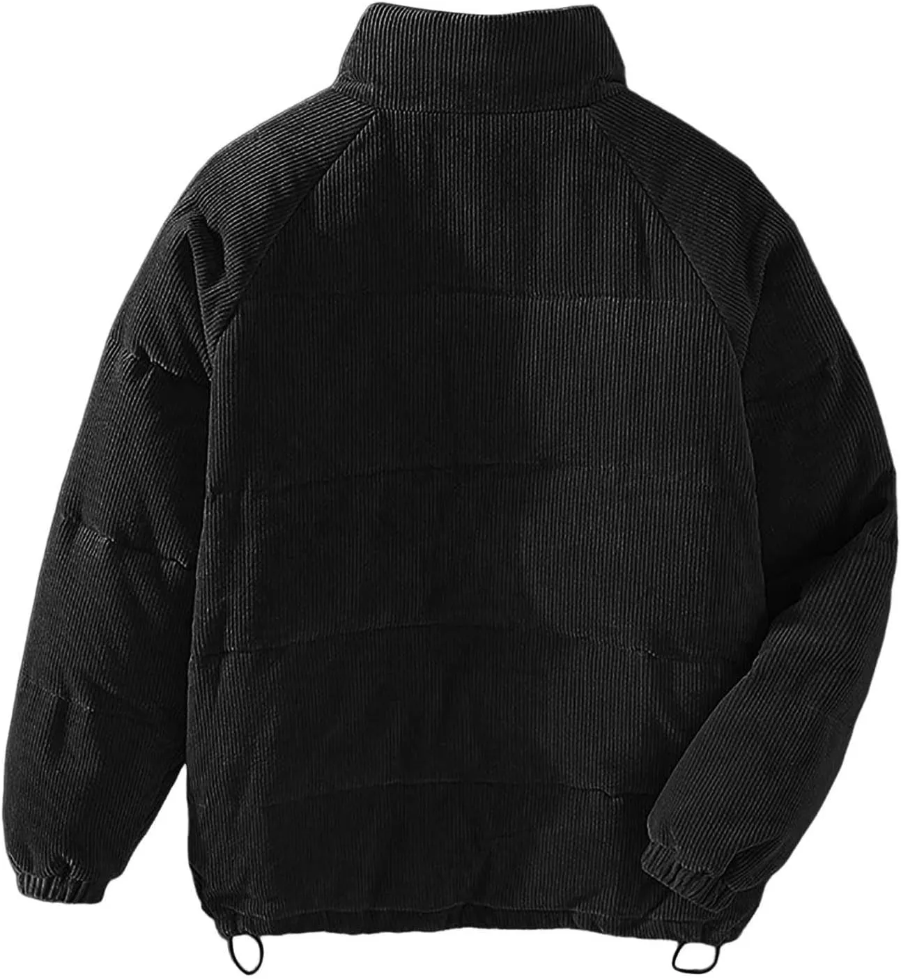 Mens Quilted Jacket Stand Collar Casual Zip Up Lightweight Down Jacket Drawstring Button Winter Coat with Pockets