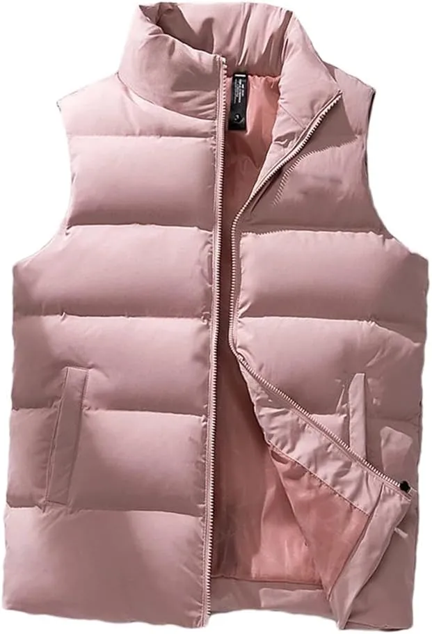 Men's Sleeveless Cotton-Padded Jacket Men Vest Stand Collar Waistcoat Male