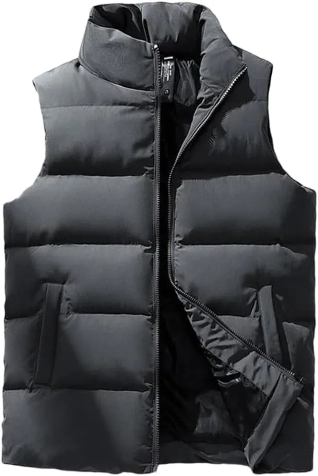 Men's Sleeveless Cotton-Padded Jacket Men Vest Stand Collar Waistcoat Male